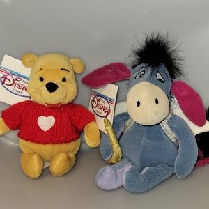 Valentine's Winnie The Pooh and Cupid Eeyore - Disney Store Mini Bean Bag Plush